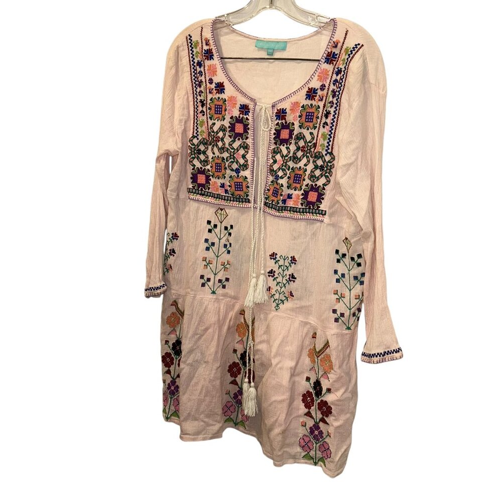 Melissa Odabash Swim Embroidered crinkle cotton cover up TUNIC dress ONE